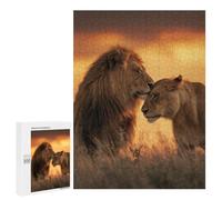 Puzzles pour Adolescents 500 PCS Lion Couple Sunset Romance Puzzles pour Adultes Assemblage De Modèles De Puzzles Défi À Réaliser Soirée Jeux Et Divertissement en Famille 500 PCS