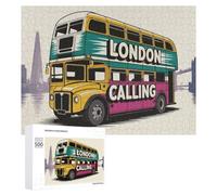 Puzzles pour Adolescents 500 PCS London Calling Double Decker Bus Illustration Casse-tête pour Adultes, Jeu De Réflexion Difficile, Original, Cadeau d'anniversaire 500 PCS