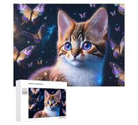 Puzzles pour Adolescents 500 PCS Magical Butterfly Cat Fantasy Puzzles pour Adultes Jeu De Réflexion Décoration Intérieure Activités Amusantes À La Maison 500 PCS