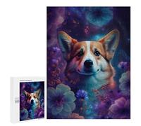 Puzzles pour Adolescents 500 PCS Magical Corgi in Floral Fantasy Puzzles pour Adultes Assemblage De Modèles De Puzzles Défi À Réaliser Soirée Jeux Et Divertissement en Famille 500 PCS