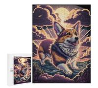 Puzzles pour Adolescents 500 PCS Magical Corgi Sunset Art Print Puzzles pour Adultes Assemblage De Modèles De Puzzles Défi À Réaliser Soirée Jeux Et Divertissement en Famille 500 PCS