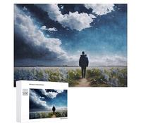 Puzzles pour Adolescents 500 PCS Man Walking Through Flower Field Under Stormy Sky Puzzles pour Adultes Jeu De Réflexion Décoration Intérieure Activités Amusantes À La Maison 500 PCS