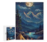Puzzles pour Adolescents 500 PCS Moonlit Mountain Camping Scene Puzzles pour Adultes Assemblage De Modèles De Puzzles Défi À Réaliser Soirée Jeux Et Divertissement en Famille 500 PCS