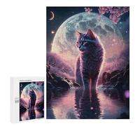 Puzzles pour Adolescents 500 PCS Mystical Moonlit Cat -1 Puzzles pour Adultes Jeu De Réflexion Décoration Intérieure Activités Amusantes À La Maison 500 PCS