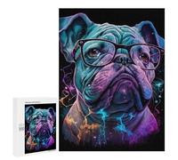 Puzzles pour Adolescents 500 PCS Neon Bulldog Glasses Art Print Puzzles pour Adolescents Améliorent La Mémoire Difficiles À Compléter Jeux Stimulants 500 PCS