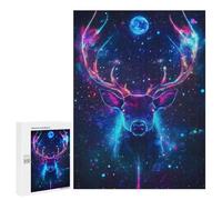 Puzzles pour Adolescents 500 PCS Neon Deer in Space Cosmic Nature Puzzles pour Adultes - Jeu Manuel Anti-Stress - Cadeaux Uniques pour Anniversaire Et Noël 500 PCS