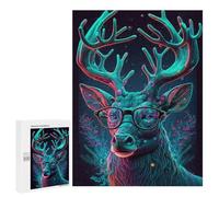 Puzzles pour Adolescents 500 PCS Neon Deer with Glasses Art Print Puzzles pour Adolescents - Jeu Familial - Décoration Murale - Interaction Parent-Enfant 500 PCS