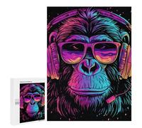 Puzzles pour Adolescents 500 PCS Neon Monkey Headphones Art Print Puzzles pour Adultes Assemblage De Modèles De Puzzles Défi À Réaliser Soirée Jeux Et Divertissement en Famille 500 PCS