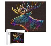 Puzzles pour Adolescents 500 PCS Neon Rainbow Elk Illustration Puzzles pour Adultes Jeu De Réflexion Décoration Intérieure Activités Amusantes À La Maison 500 PCS