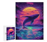Puzzles pour Adolescents 500 PCS Neon Whale Sunset Art Print Puzzles pour Adultes Assemblage De Modèles De Puzzles Défi À Réaliser Soirée Jeux Et Divertissement en Famille 500 PCS