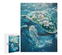 Puzzles pour Adolescents 500 PCS Oceanic Serenity Turtle with Flowers Puzzles pour Adultes Activités Familiales Interaction Parent-Enfant Jeu Au Design Élégant 500 PCS