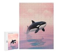 Puzzles pour Adolescents 500 PCS Orca Breaching in Pink Sky Puzzles pour Adultes - Jeu Manuel Anti-Stress - Cadeaux Uniques pour Anniversaire Et Noël 500 PCS