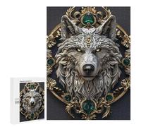 Puzzles pour Adolescents 500 PCS Ornate Wolf Head with Emeralds Puzzles pour Adultes, Jeux en Famille, Décoration Intérieure, Cadeaux De Noël Et d'anniversaire 500 PCS