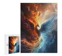 Puzzles pour Adolescents 500 PCS Phoenix Rising Fire & Ice Artwork Puzzles pour Adultes Assemblage De Modèles De Puzzles Défi À Réaliser Soirée Jeux Et Divertissement en Famille 500 PCS