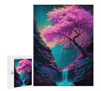 Puzzles pour Adolescents 500 PCS Pink Tree and Small Waterf Puzzles pour Adolescents, Jouets À Faire Soi-même, Activités Amusantes À La Maison pour Passer Le Temps, 500 PCS