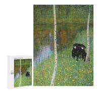 Puzzles pour Adolescents 500 PCS Pug in A Birch Forest Gustav Klimt Puzzles, Jeux Amusants, Assemblage De Motifs, Cadeaux Uniques d'anniversaire Et De Noël 500 PCS