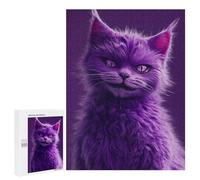 Puzzles pour Adolescents 500 PCS Purple Cat with Pink Eyes Puzzles pour Adultes Assemblage De Modèles De Puzzles Défi À Réaliser Soirée Jeux Et Divertissement en Famille 500 PCS