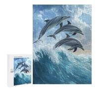 Puzzles pour Adolescents 500 PCS Puzzle pour Adultes Dolphins Leaping Wave Puzzle Mural Difficile À Difficile Aide À Exercer Le Cerveau 500 PCS