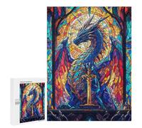 Puzzles pour Adolescents 500 PCS Puzzle pour Adultes Dragon Stained Glass Puzzle Mural Difficile À Difficile Aide À Exercer Le Cerveau 500 PCS