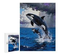 Puzzles pour Adolescents 500 PCS Puzzle pour Adultes Orcas Leaping from The Ocean Painting Puzzle Mural Difficile À Difficile Aide À Exercer Le Cerveau 500 PCS