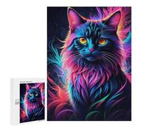 Puzzles pour Adolescents 500 PCS Puzzles Colorful Neon Cat Artwork Puzzle Jeu Manuel Décoration Murale Idéal comme Cadeau pour Toute La Famille 500 PCS