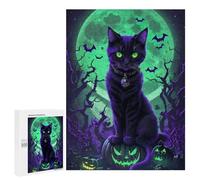 Puzzles pour Adolescents 500 PCS Puzzles Halloween Black Cat with Jack-o'-Lanterns Puzzle Jeu Manuel Décoration Murale Idéal comme Cadeau pour Toute La Famille 500 PCS