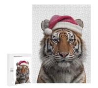 Puzzles pour Adolescents 500 PCS Puzzles pour Adultes Christmas Tiger Wearing A Santa Hat Jeux De Société en Famille Offre Cadeau d'anniversaire pour Toute La Famille 500 PCS