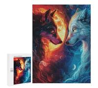 Puzzles pour Adolescents 500 PCS Puzzles pour Adultes Fire and Ice Wolf Jeu De Réflexion Amusant Et Humoristique pour Stimuler Le Cerveau 500 PCS