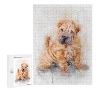 Puzzles pour Adolescents 500 PCS Puzzles pour Adultes Shar Pei Puppy Watercolor Jeu De Réflexion Amusant Et Humoristique pour Stimuler Le Cerveau 500 PCS