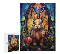 Puzzles pour Adolescents 500 PCS Rabbit Bunny Stained Glass Puzzles pour Adultes Jeu Familial Décoration Parfaite Difficile À Compléter 500 PCS
