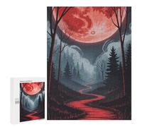 Puzzles pour Adolescents 500 PCS Red Moonlit Forest Path Puzzles pour Adultes Jeux Familiaux pour S'amuser en Famille Offrez des Cadeaux pour Toute La Famille 500 PCS