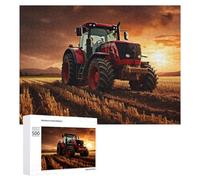 Puzzles pour Adolescents 500 PCS Red Tractor in Golden Field at Sunset -1 Puzzles pour Adultes Jeu De Réflexion Décoration Intérieure Activités Amusantes À La Maison 500 PCS