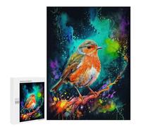 Puzzles pour Adolescents 500 PCS Robin in Watercolor Splatter Puzzles pour Adultes - Jeu Manuel Anti-Stress - Cadeaux Uniques pour Anniversaire Et Noël 500 PCS