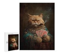 Puzzles pour Adolescents 500 PCS Royal Cat with Cigar and Cards-1 Puzzles pour Adultes Assemblage De Modèles De Puzzles Défi À Réaliser Soirée Jeux Et Divertissement en Famille 500 PCS