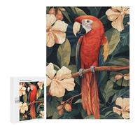 Puzzles pour Adolescents 500 PCS Scarlet Macaw in Tropical Floral Setting Puzzles pour Adultes - Jeu Manuel Anti-Stress - Cadeaux Uniques pour Anniversaire Et Noël 500 PCS
