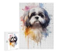 Puzzles pour Adolescents 500 PCS Shih Tzu Watercolor Puzzles pour Adolescents, Jouets À Faire Soi-même, Activités Amusantes À La Maison pour Passer Le Temps, 500 PCS
