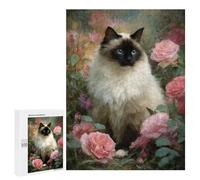 Puzzles pour Adolescents 500 PCS Siam Cat with Pink Roses Puzzles pour Adultes Activités Familiales Interaction Parent-Enfant Jeu Au Design Élégant 500 PCS