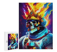 Puzzles pour Adolescents 500 PCS Skull Astronaut with Crown Puzzle Anti-Stress, Jouet Idéal pour Une Décoration Amusante À La Maison, 500 PCS