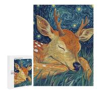 Puzzles pour Adolescents 500 PCS Sleeping Deer Under Starry Night Puzzles pour Adultes Jeux Relaxants Décoration Murale Activités Amusantes À La Maison 500 PCS