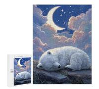 Puzzles pour Adolescents 500 PCS Sleeping Polar Bear Night Sky Puzzles pour Adultes Activités Familiales Interaction Parent-Enfant Jeu Au Design Élégant 500 PCS