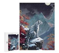 Puzzles pour Adolescents 500 PCS Snow Leopard Moonlit Mountain Scene Puzzles pour Adultes Activités Familiales Interaction Parent-Enfant Jeu Au Design Élégant 500 PCS