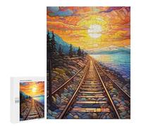 Puzzles pour Adolescents 500 PCS Stained Glass Sunset Train Tracks-1 Puzzles pour Adultes Assemblage De Modèles De Puzzles Défi À Réaliser Soirée Jeux Et Divertissement en Famille 500 PCS