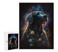 Puzzles pour Adolescents 500 PCS Starry Night Labrador with Flowers Puzzles Jeux De Détente Décoration Parfaite Cadeaux Uniques d'anniversaire Et De Noël 500 PCS