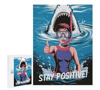 Puzzles pour Adolescents 500 PCS Stay Positive Diver and Shark Illustration Puzzles pour Adultes, Jeux en Famille, Décoration Intérieure, Cadeaux De Noël Et d'anniversaire 500 PCS