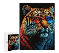 Puzzles pour Adolescents 500 PCS Stylish Tiger Sunglasses Art Print Puzzles pour Adultes Assemblage De Modèles De Puzzles Défi À Réaliser Soirée Jeux Et Divertissement en Famille 500 PCS