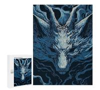 Puzzles pour Adolescents 500 PCS Stylized Blue Wolf Head Illustration Puzzles pour Adultes Jeux De Société en Famille Améliorer La Mémoire Cadeaux d'anniversaire Uniques 500 PCS