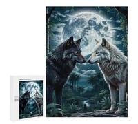 Puzzles pour Adolescents 500 PCS Two Wolf in Forest Moon Puzzles pour Adultes Jeux Relaxants, Amusants Et Humoristiques, Stimulants À Compléter 500 PCS