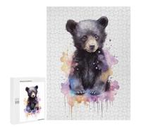 Puzzles pour Adolescents 500 PCS Watercolor Baby Black Bear Puzzle pour Adultes Jeux Relaxants Décoration Murale pour Les Joueurs 500 PCS