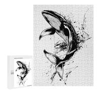 Puzzles pour Adolescents 500 PCS Whale Illustration in Black and White Puzzles pour Adultes - Jeu Manuel Anti-Stress - Cadeaux Uniques pour Anniversaire Et Noël 500 PCS