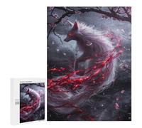 Puzzles pour Adolescents 500 PCS White Kitsune Fox Puzzles Jeux De Détente Décoration Parfaite Cadeaux Uniques d'anniversaire Et De Noël 500 PCS